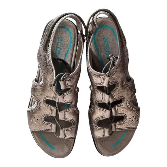 ECCO | Bluma Toggle Sandals Metallic Shine Elastic Laces Womens Size 39 US 8-8.5 - Picture 5 of 11